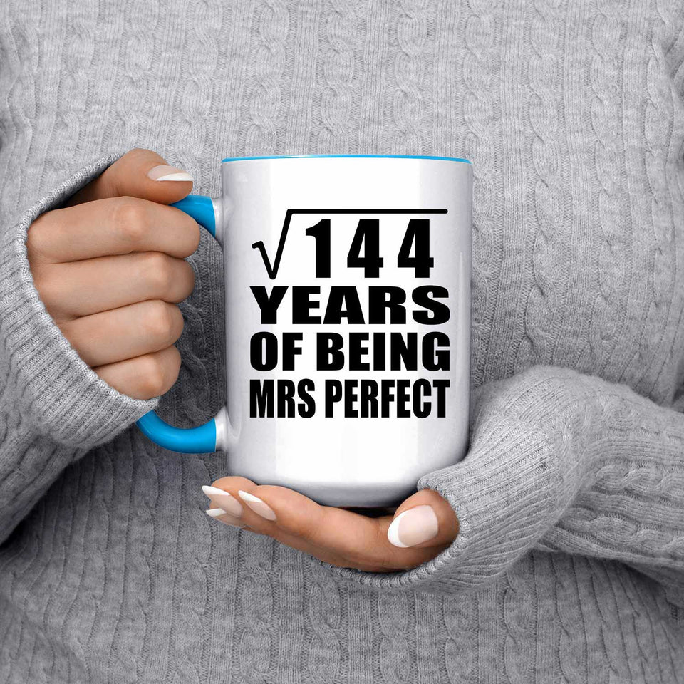 12th Anniversary Square Root of 144 Years of Mrs Perfect - 15oz Accent Mug Blue