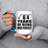 8th Anniversary Square Root of 64 Years of Mrs Perfect - 15oz Accent Mug Blue