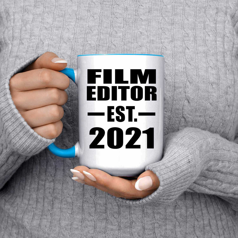 Film Editor Established EST. 2021 - 15oz Accent Mug Blue