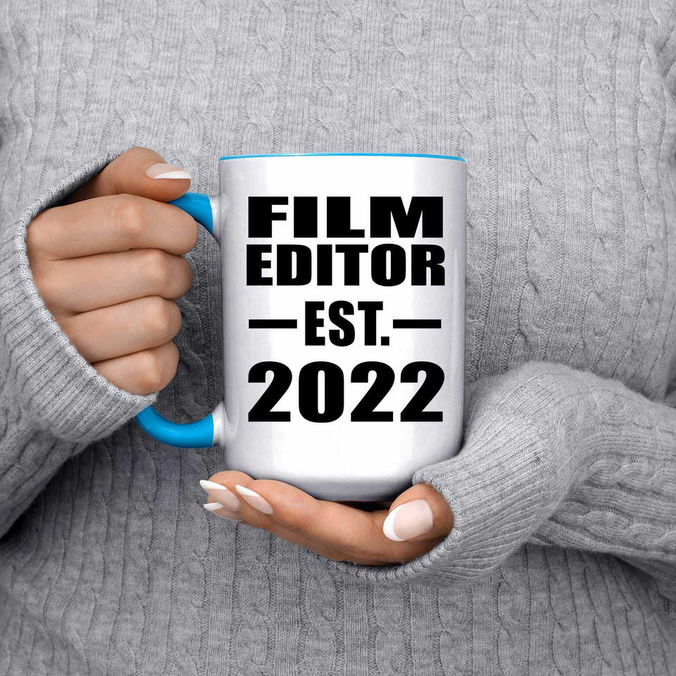Film Editor Established EST. 2022 - 15oz Accent Mug Blue
