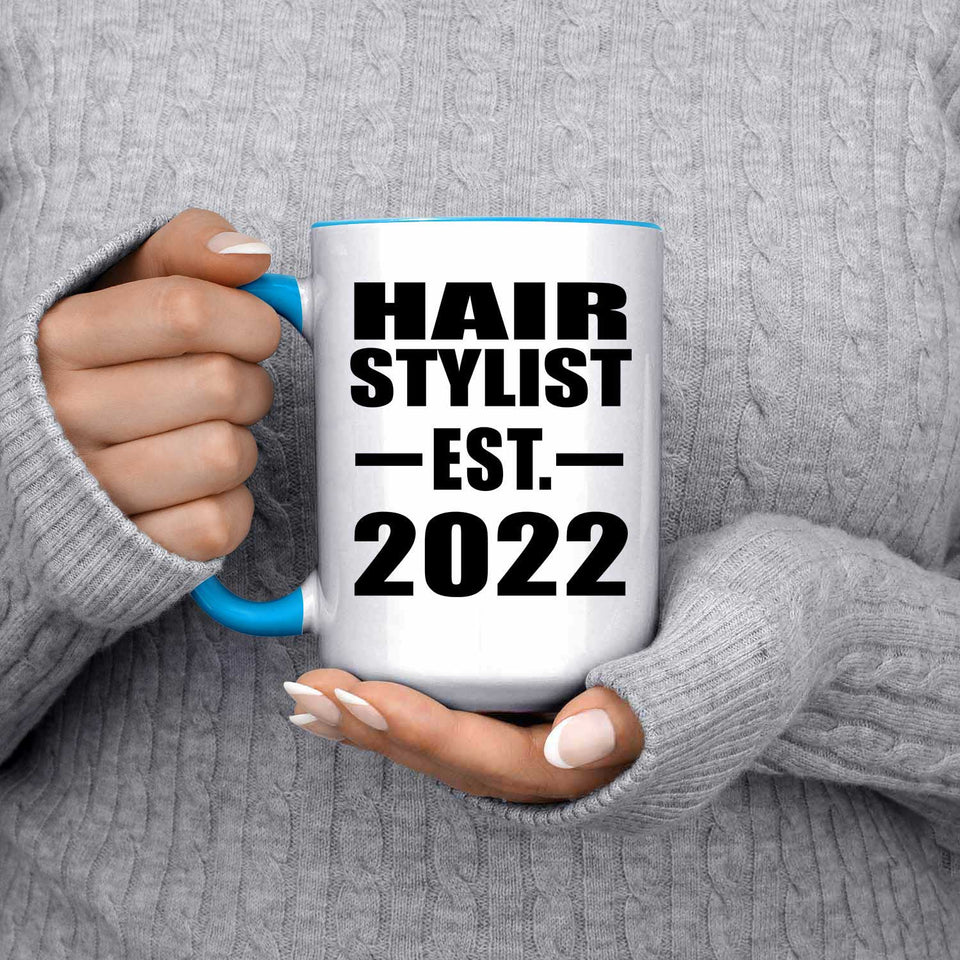 Hair Stylist Established EST. 2022 - 15oz Accent Mug Blue