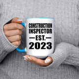 Construction Inspector Established EST. 2023 - 15oz Accent Mug Blue