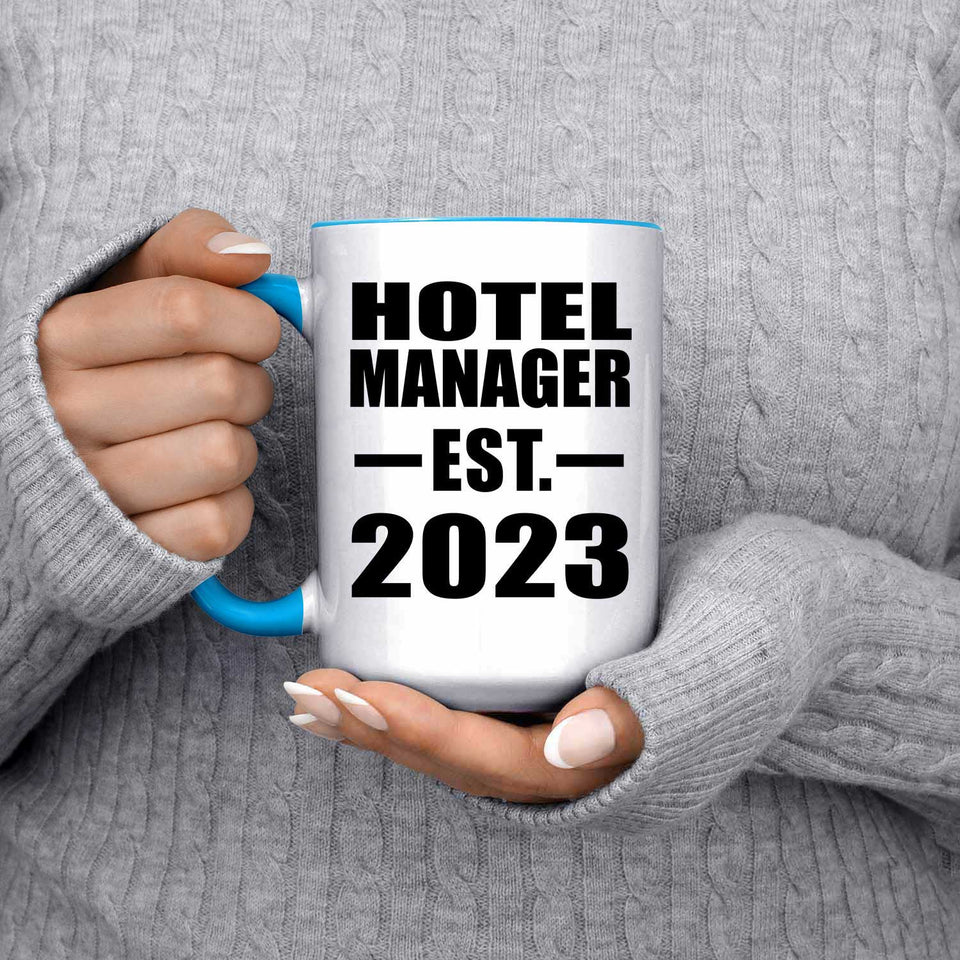 Hotel Manager Established EST. 2023 - 15oz Accent Mug Blue