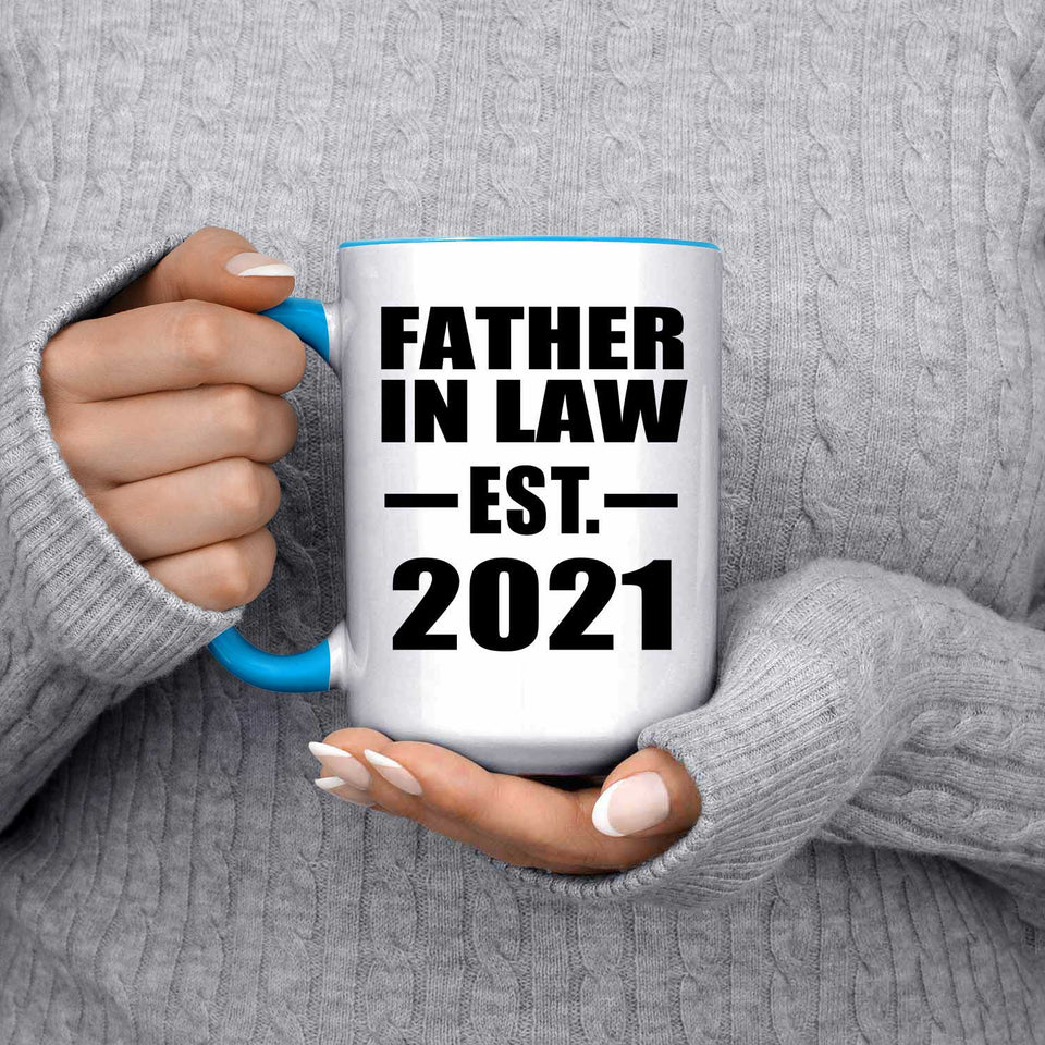 Father In Law Established EST. 2021 - 15oz Accent Mug Blue