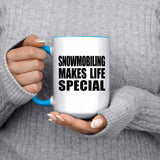 Snowmobiling Makes Life Special - 15oz Accent Mug Blue