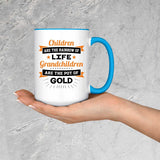 Children Are Rainbow Of Life, Grandchildren Are Pot Of Gold - 15oz Accent Mug Blue