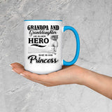 Grandpa & Granddaughter, He is Her Hero, She is His Princess - 15oz Accent Mug Blue
