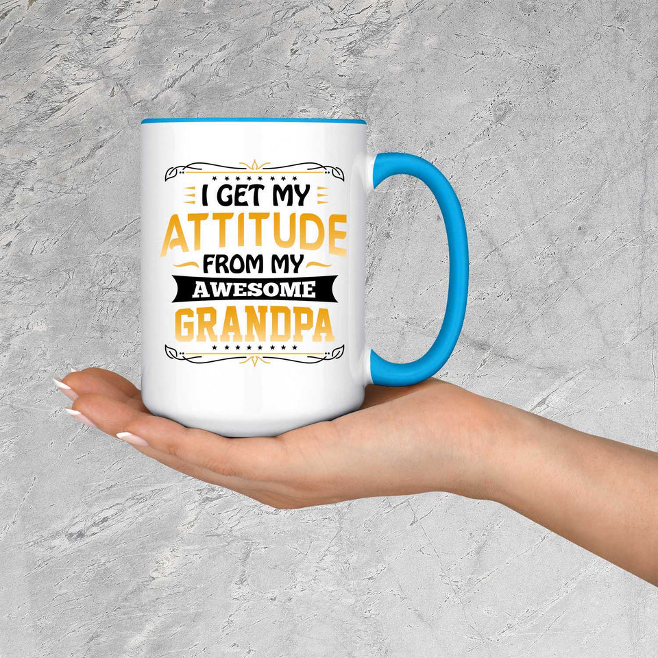 I Get My Attitude From My Awesome Grandpa - 15oz Accent Mug Blue
