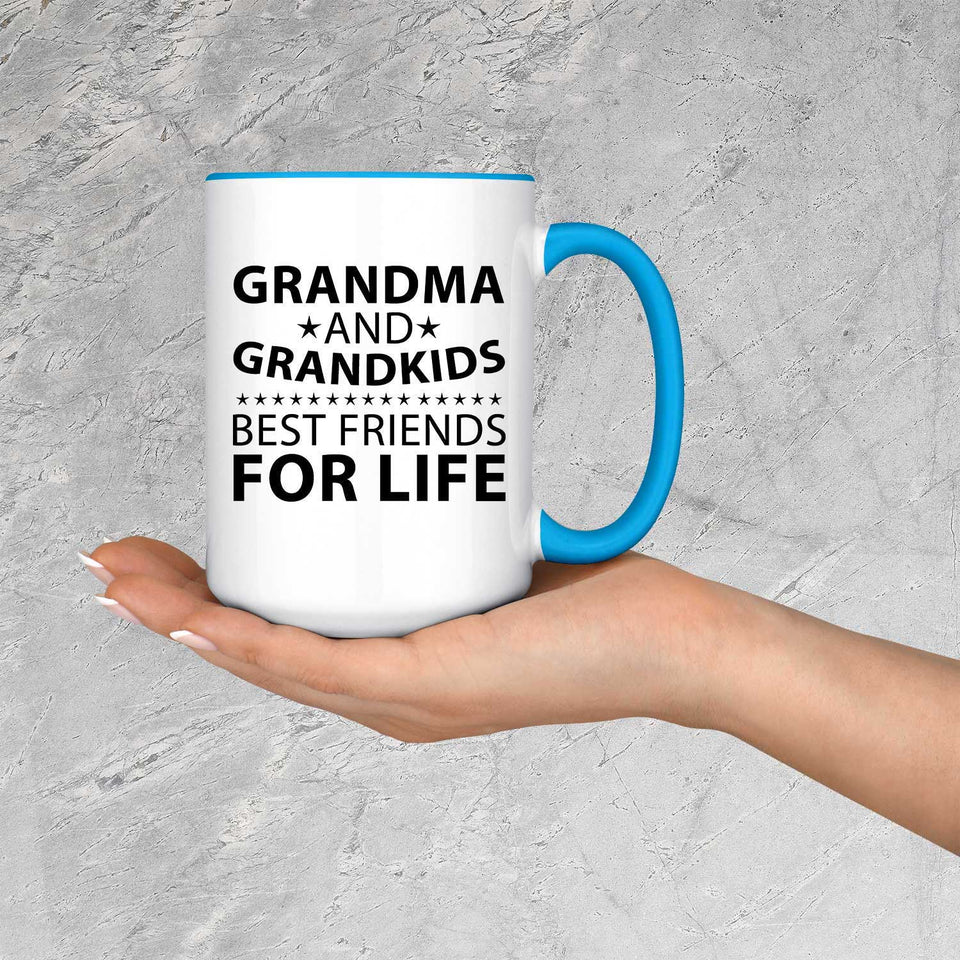 Grandma and Grandkids, Best Friends For Life - 15oz Accent Mug Blue