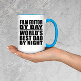 Film Editor By Day World's Best Dad By Night - 15oz Accent Mug Blue