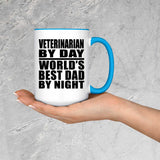 Veterinarian By Day World's Best Dad By Night - 15oz Accent Mug Blue