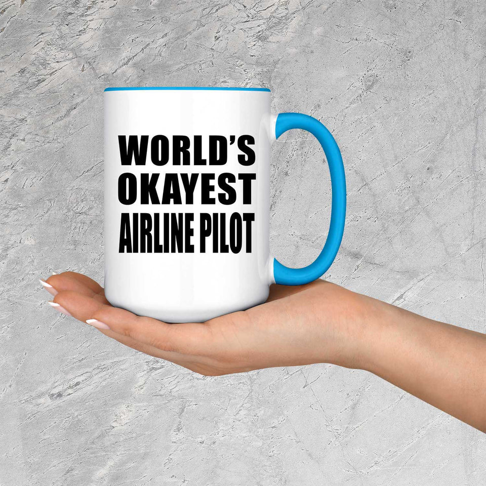 World's Okayest Airline Pilot - 15oz Accent Mug Blue