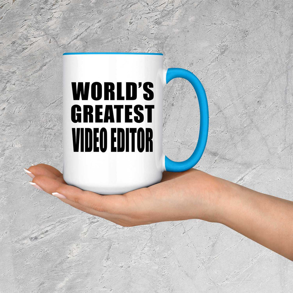 World's Greatest Video Editor - 15oz Accent Mug Blue