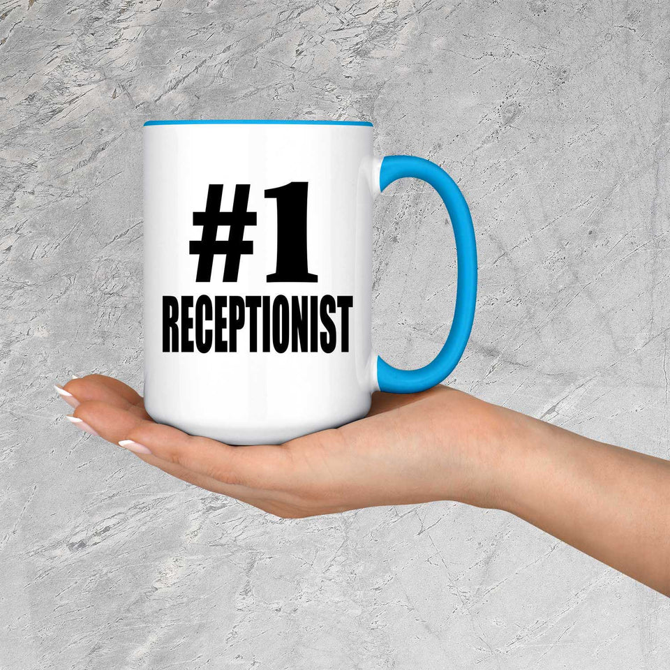 Number One #1 Receptionist - 15oz Accent Mug Blue