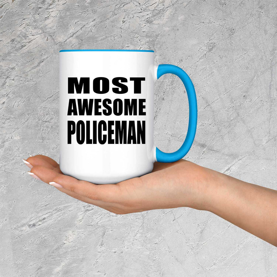 Most Awesome Policeman - 15oz Accent Mug Blue