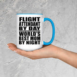 Flight Attendant By Day World's Best Mom By Night - 15oz Accent Mug Blue