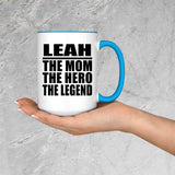 Leah The Mom The Hero The Legend - 15oz Accent Mug Blue
