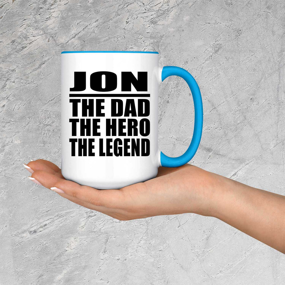 Jon The Dad The Hero The Legend - 15oz Accent Mug Blue