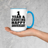 Happy 1st Anniversary 1 Year & Counting - 15oz Accent Mug Blue