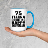 Happy 75th Anniversary 75 Years & Counting - 15oz Accent Mug Blue
