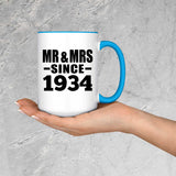 90th Anniversary Mr & Mrs Since 1934 - 15oz Accent Mug Blue