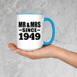 75th Anniversary Mr & Mrs Since 1949 - 15oz Accent Mug Blue