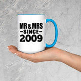 15th Anniversary Mr & Mrs Since 2009 - 15oz Accent Mug Blue
