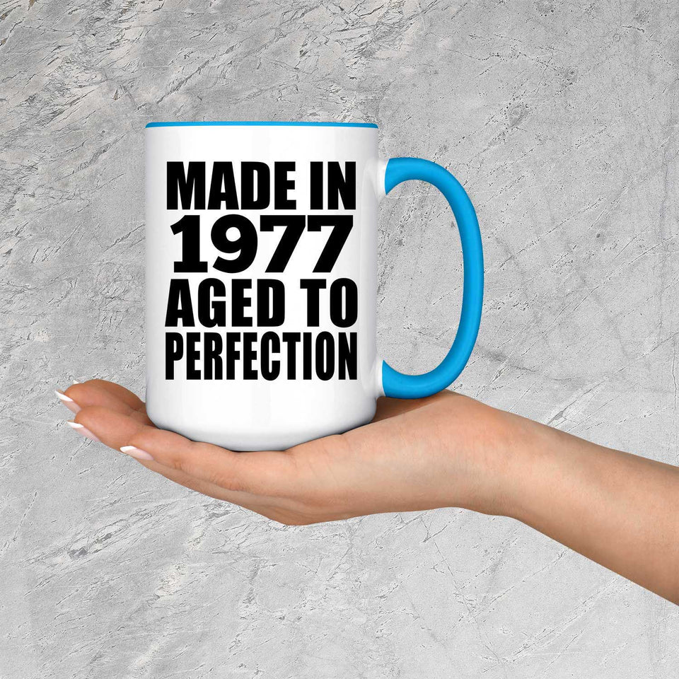 47th Birthday Made In 1977 Aged to Perfection - 15oz Accent Mug Blue