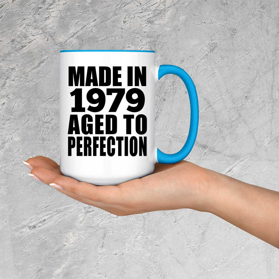 45th Birthday Made In 1979 Aged to Perfection - 15oz Accent Mug Blue