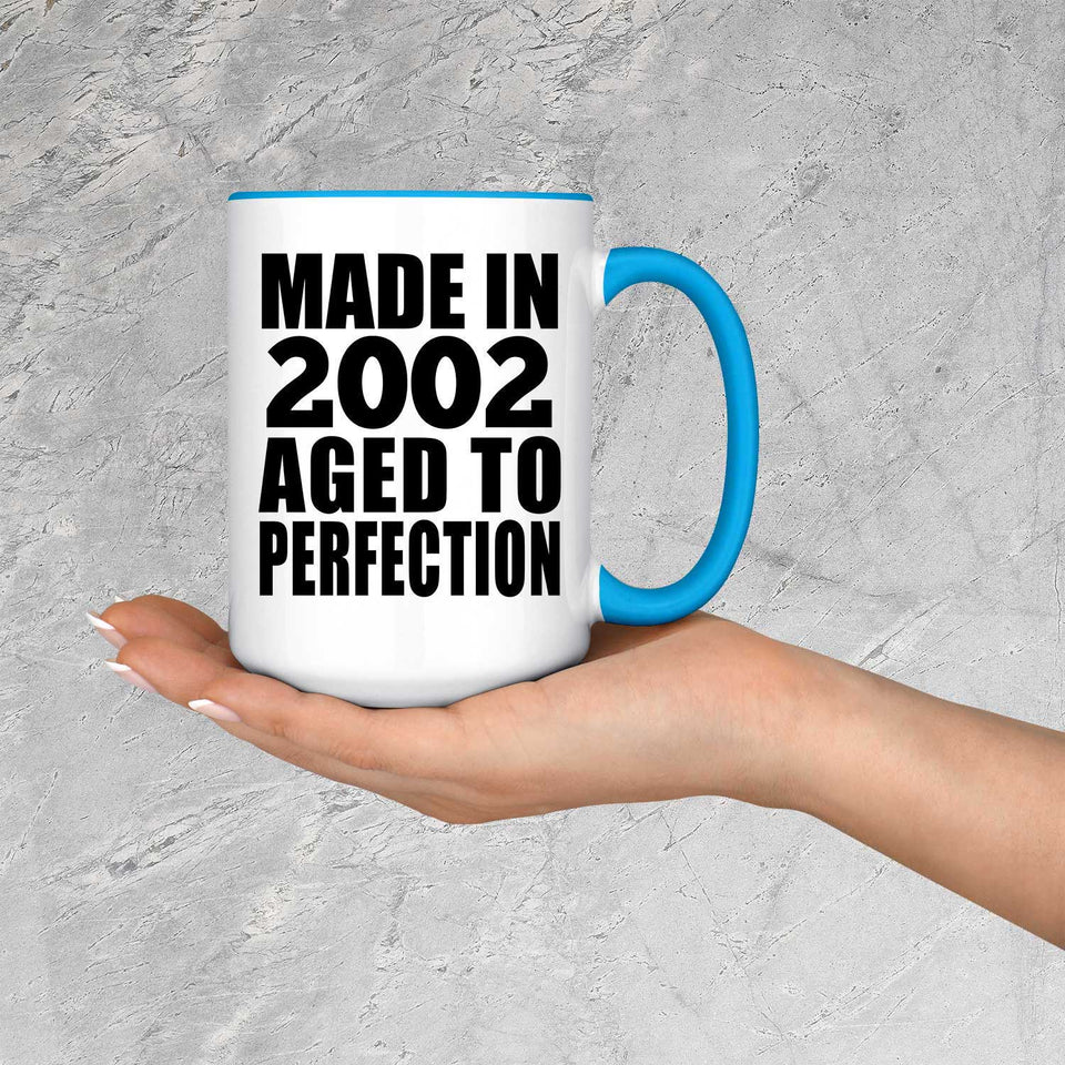 22nd Birthday Made In 2002 Aged to Perfection - 15oz Accent Mug Blue