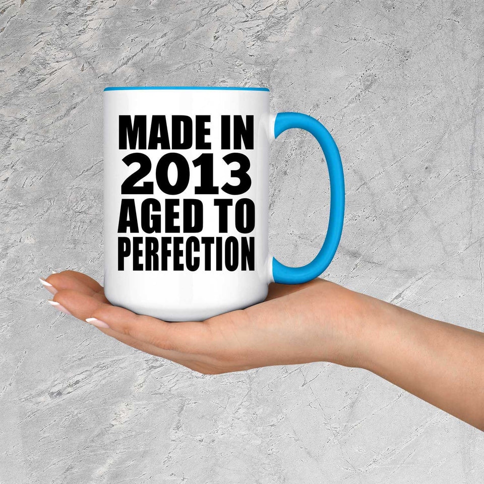 11th Birthday Made In 2013 Aged to Perfection - 15oz Accent Mug Blue