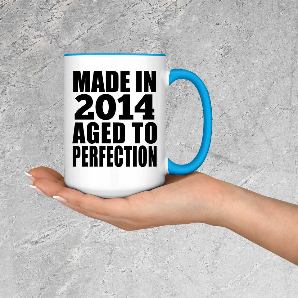 10th Birthday Made In 2014 Aged to Perfection - 15oz Accent Mug Blue
