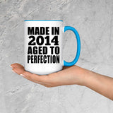 10th Birthday Made In 2014 Aged to Perfection - 15oz Accent Mug Blue