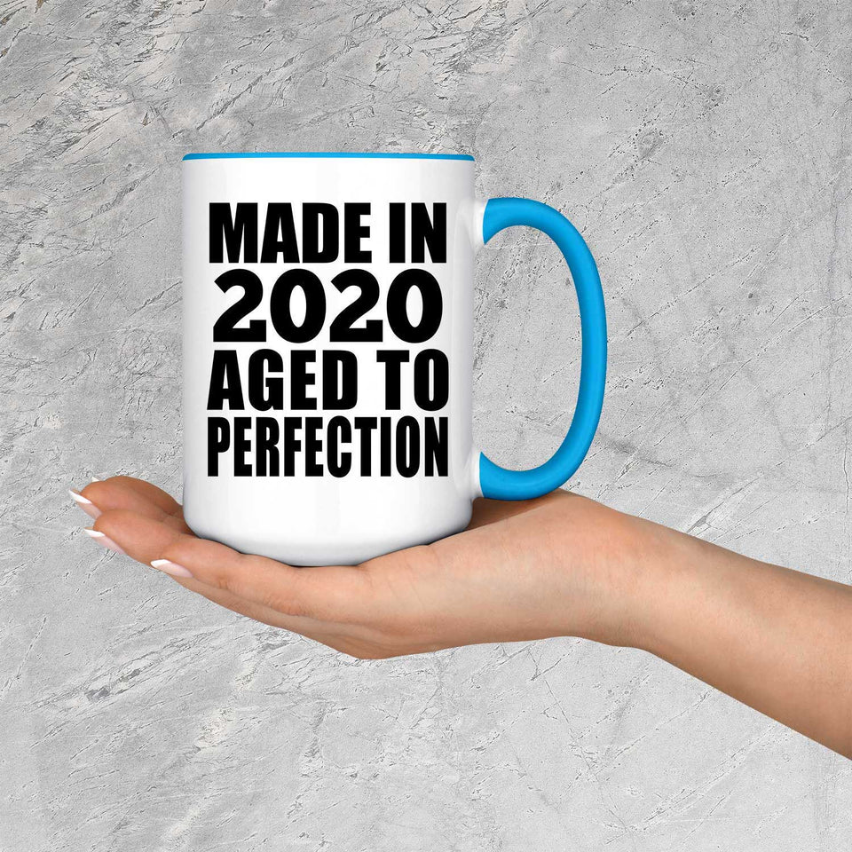 4th Birthday Made In 2020 Aged to Perfection - 15oz Accent Mug Blue