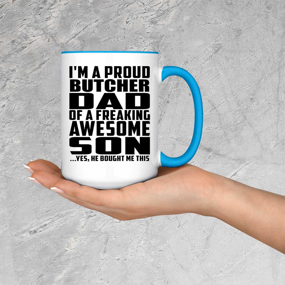 Proud Butcher Dad Of Awesome Son - 15oz Accent Mug Blue