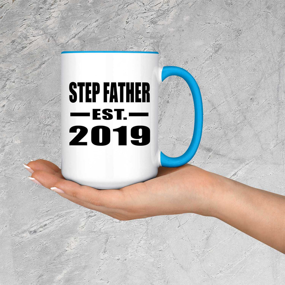 Step Father Established EST. 2019 - 15oz Accent Mug Blue