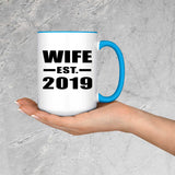 Wife Established EST. 2019 - 15oz Accent Mug Blue