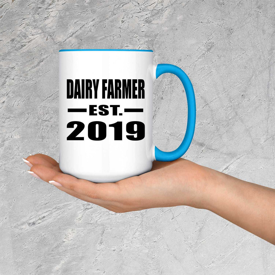 Dairy Farmer Established EST. 2019 - 15oz Accent Mug Blue