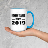 Fitness Trainer Established EST. 2019 - 15oz Accent Mug Blue