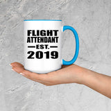 Flight Attendant Established EST. 2019 - 15oz Accent Mug Blue