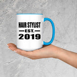 Hair Stylist Established EST. 2019 - 15oz Accent Mug Blue