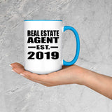Real Estate Agent Established EST. 2019 - 15oz Accent Mug Blue