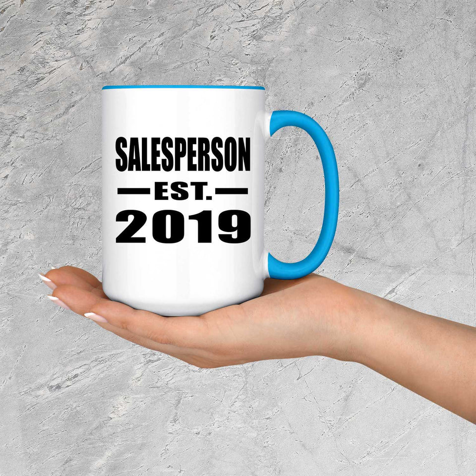 Salesperson Established EST. 2019 - 15oz Accent Mug Blue