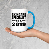Skincare Specialist Established EST. 2019 - 15oz Accent Mug Blue
