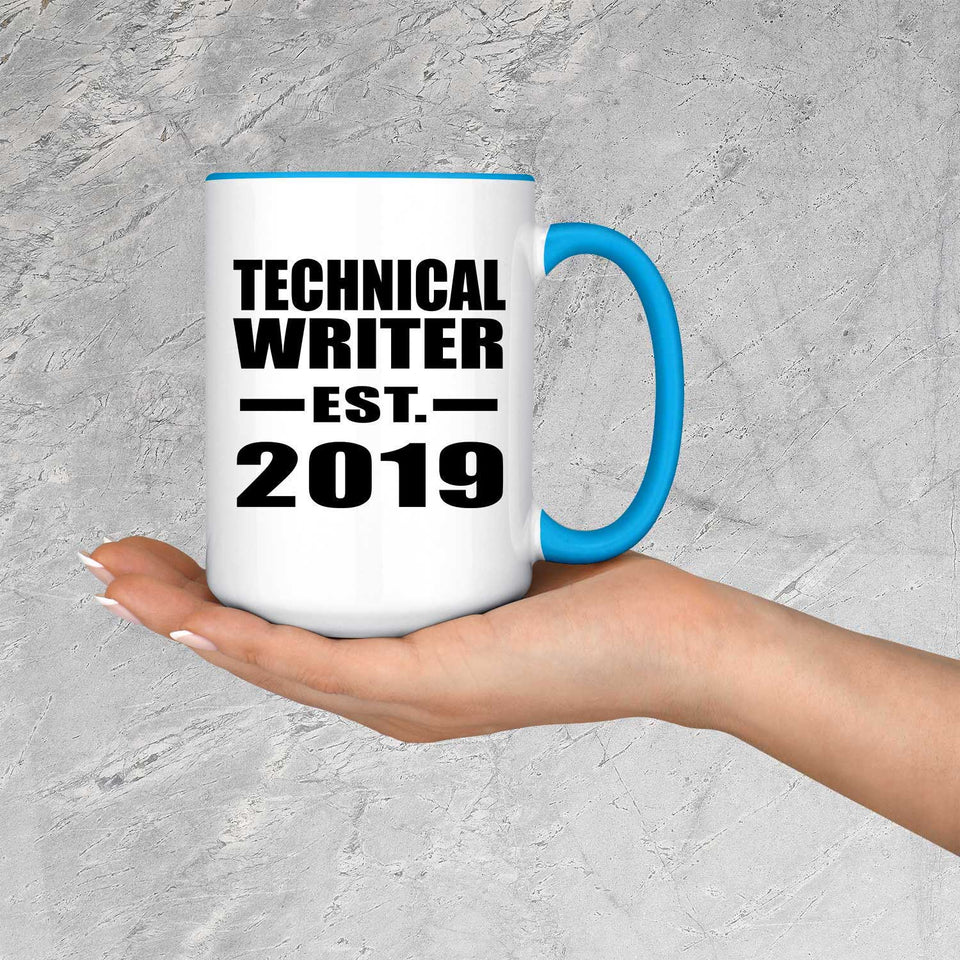 Technical Writer Established EST. 2019 - 15oz Accent Mug Blue