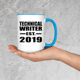 Technical Writer Established EST. 2019 - 15oz Accent Mug Blue