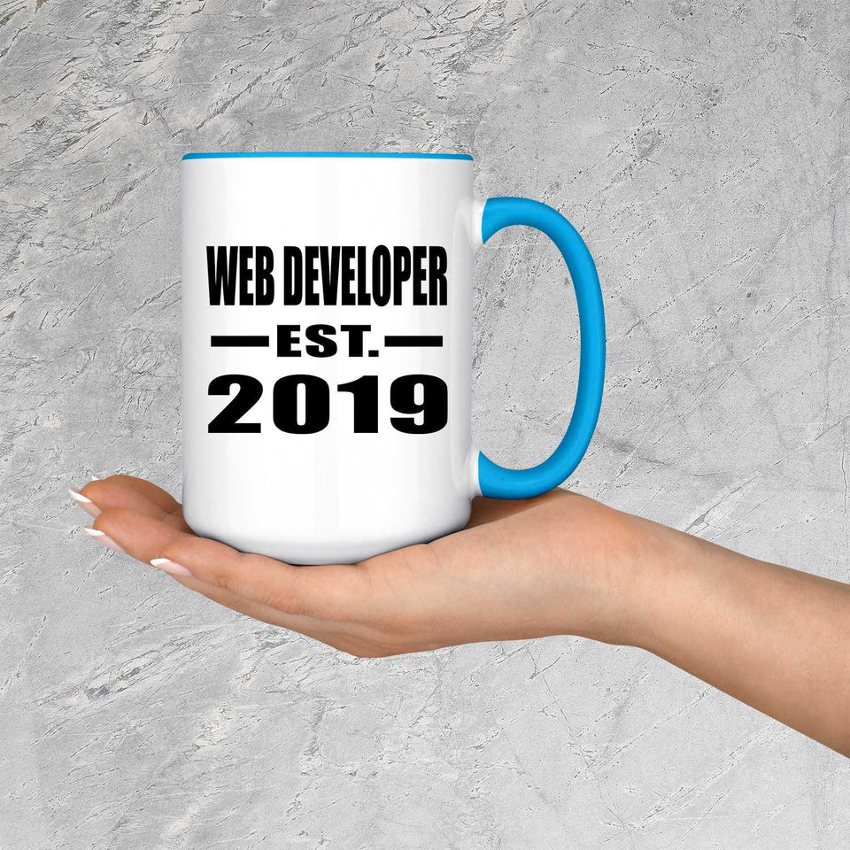 Web Developer Established EST. 2019 - 15oz Accent Mug Blue
