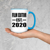Film Editor Established EST. 2020 - 15oz Accent Mug Blue