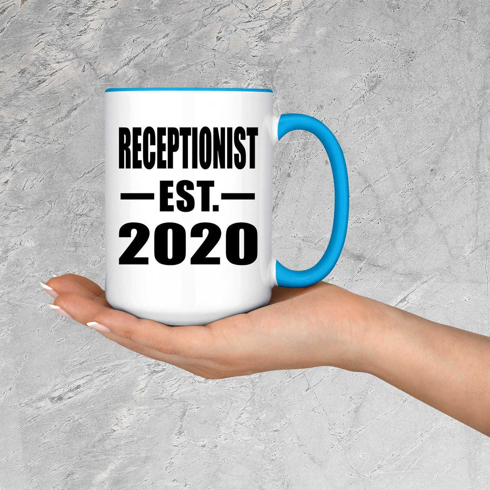 Receptionist Established EST. 2020 - 15oz Accent Mug Blue