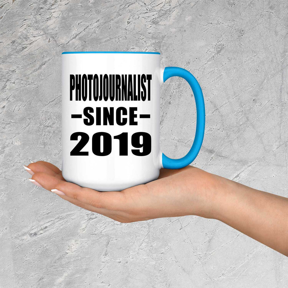 Photojournalist Since 2019 - 15oz Accent Mug Blue